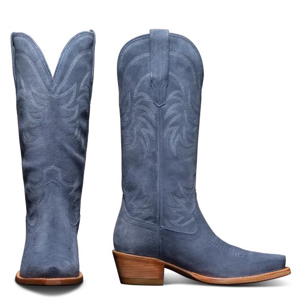 The Annie indigo suede boots from Tecovas
