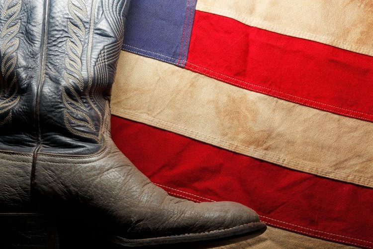 Cowboy boot and America flag