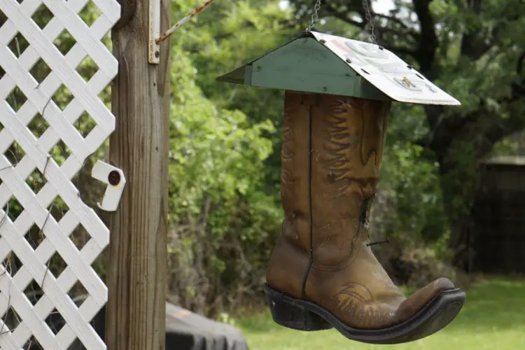 cowboy boots as a birdhouse