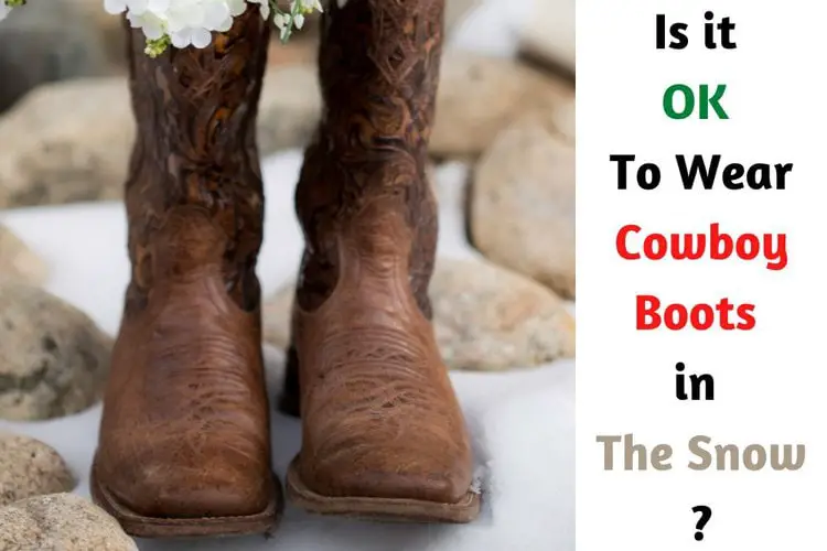 Cowboy boots on the snow and the title