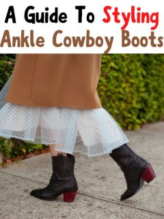 Women wear ankle cowboy boots with a skirt
