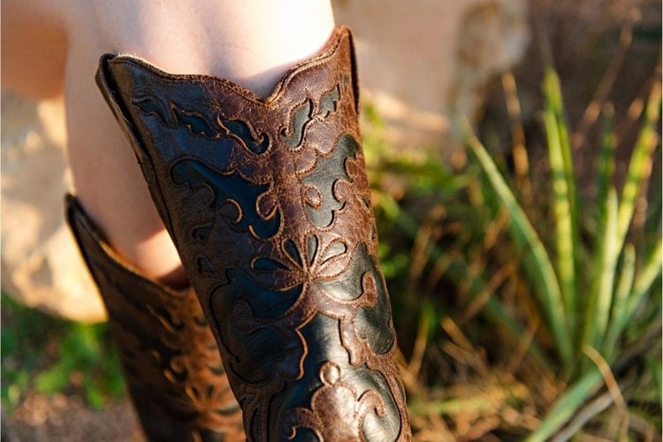 leather around the calf of cowboy boots is wide