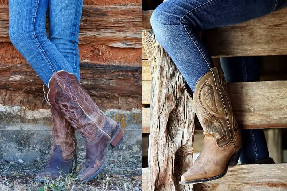 What kind of jeans do cowgirls wear? The types of men’s jeans may not be diverse. But for women, there are a lot of options to match with their cowboy boots. The most prominent ones are skinny jeans, bootcut jeans, straight leg jeans and short jeans. Each type of jeans when going with cowboy boots will give the cowgirl a different and unique look. For example, skinny jeans will bring a young, dynamic fashion. Tuck skinny jeans into cowboy boots and you get a standout style.