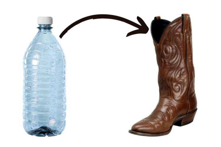 plastic bottle and cowboy boot