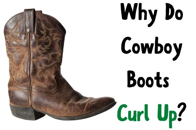 Cowboy boot has a curl up toe shape and the title