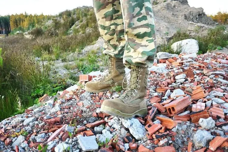 military boots with high safety on rocky terrain