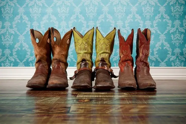 three pairs of cowboy boots with deep V cut