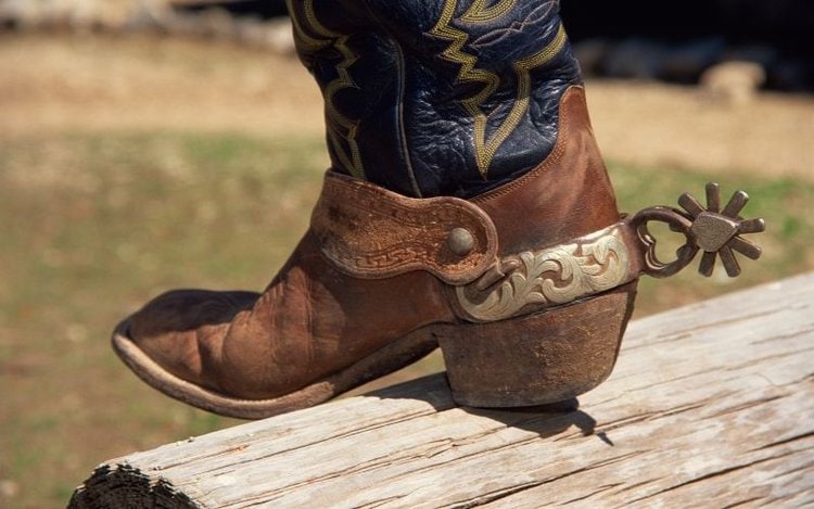 cowboy boots stand on the wood