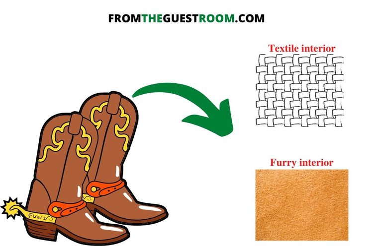 Textile or furry interior of cowboy boots