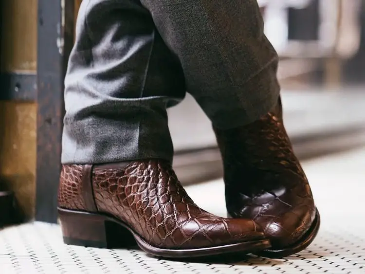 The Austin walnut alligator boots from Tecovas