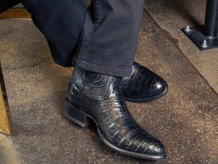 The Dillon midnight caiman boots from Tecovas