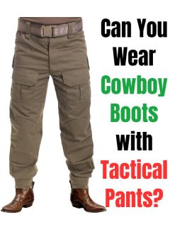 A Man is Wearing Cowboy Boots with Tactical Pants