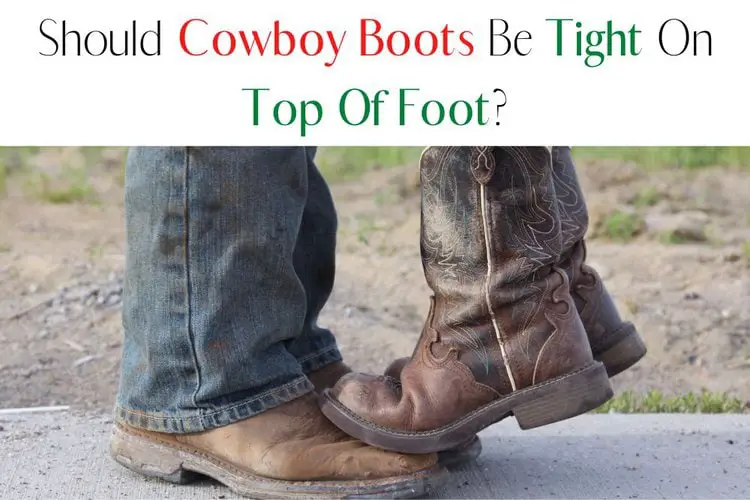 Man and women are wear cowboy boots on the ranch and the title