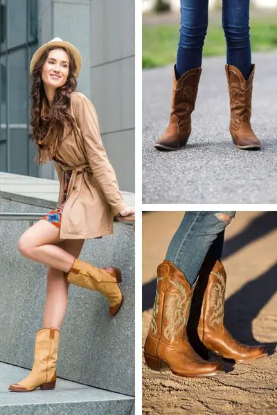Woman wears brown cowboy boots