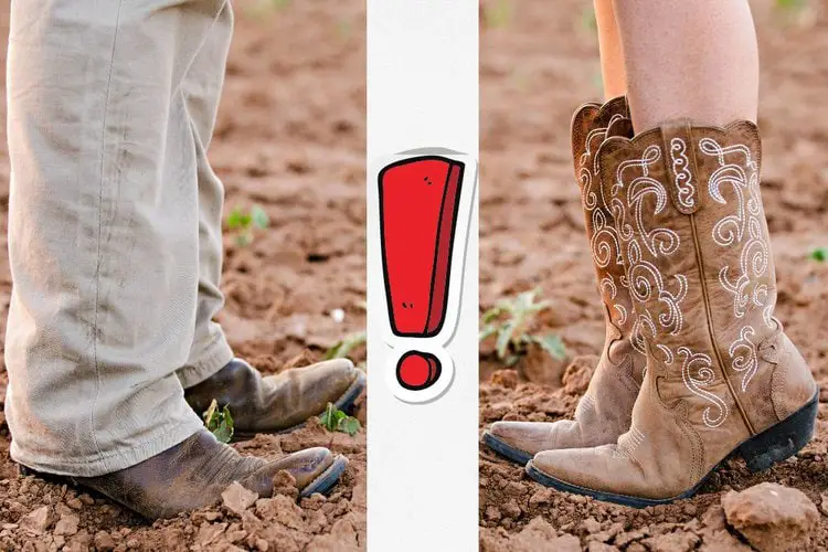 Man and women wearing cowboy boots on the ranch