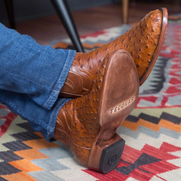 Man wear The Wyatt ostrich cowboy boots