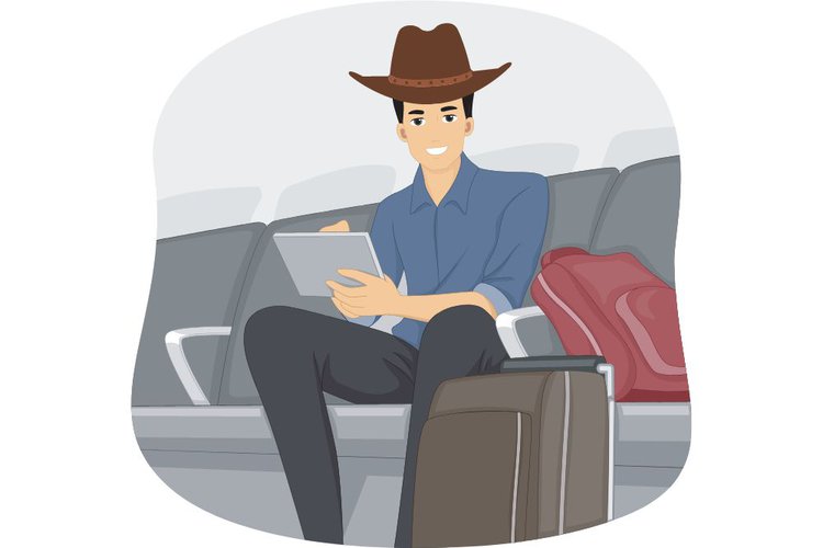 a man wears cowboy hat at the airport