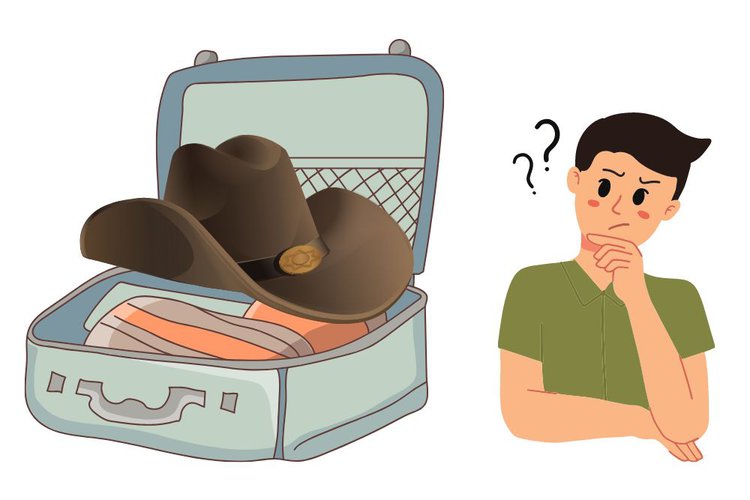 cowboy hat is bulky to put in a suitcase