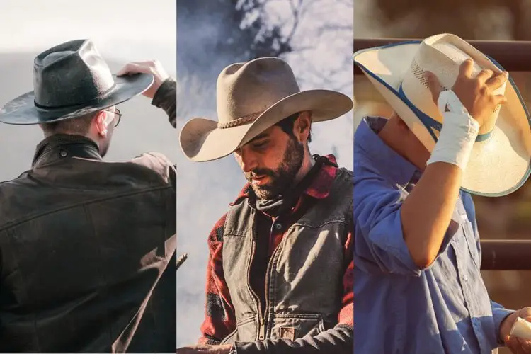 leather, felt and straw cowboy hats