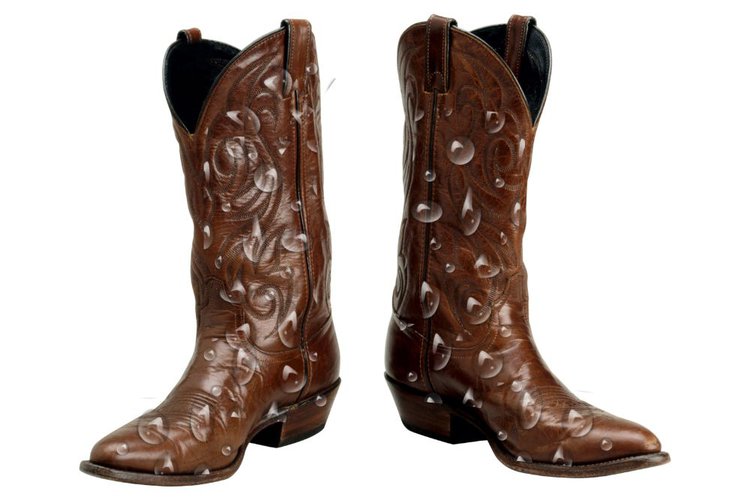 water droplets on cowboy boots