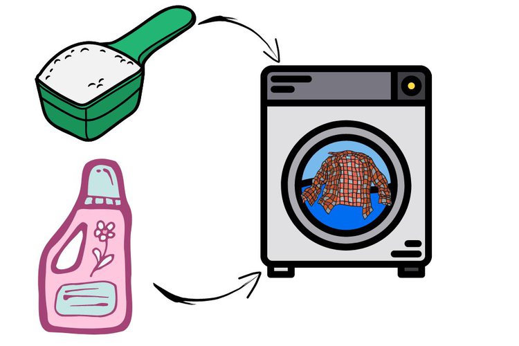 Put the powder detergent and conditioner into the washing machine