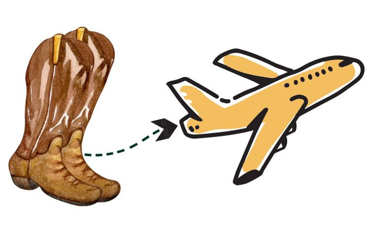 Take cowboy boots to an airplane