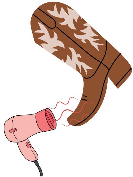 Use hairdryer to heating cowboy boots