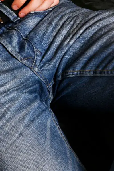 The crotch area of jeans