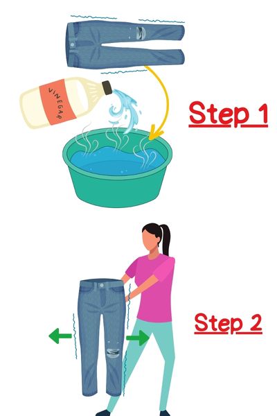 Use vinegar and lukewarm water to unshrink jeans
