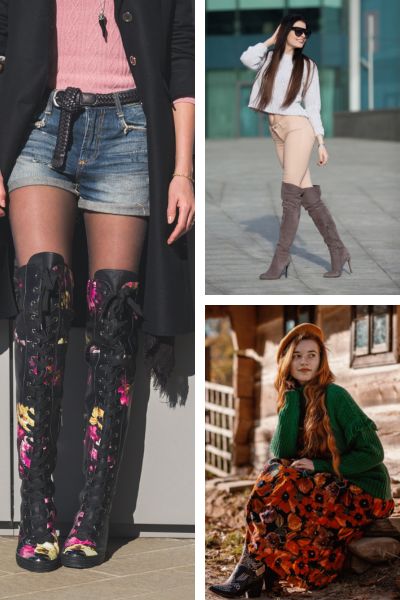 Women wears over the knee cowboy boots for casual wear