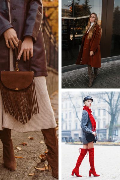 Women wears over the knees cowboy boots for cozy temperature in Fall and Winter