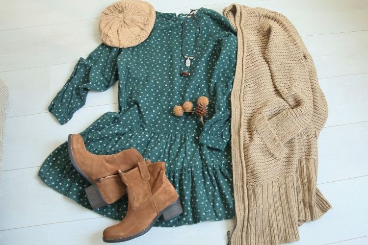Cardigan and cowboy boots
