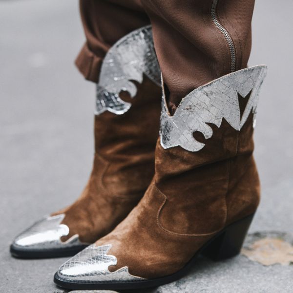 Distressed leather cowboy boots
