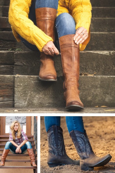 Women tucked jeans into cowboy boots