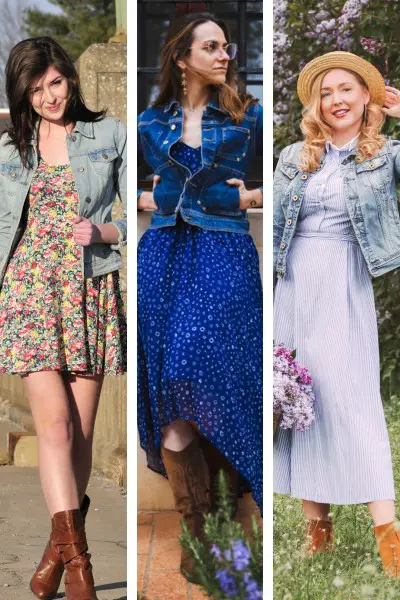 Brilliant Dresses with Jean Jackets and Cowboy Boots Outfit Ideas