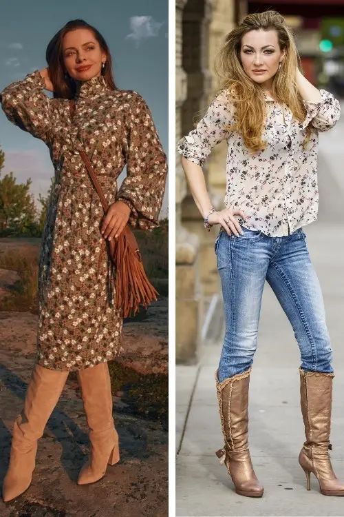 Women wear tall cowboy boots outfits