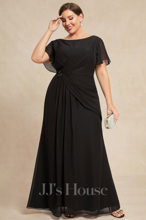A-line Scoop Ankle-Length Chiffon Mother of the Bride Dress With Beading Pleated