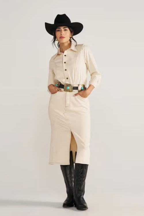 Women's Long Sleeve Natural Denim Midi Dress