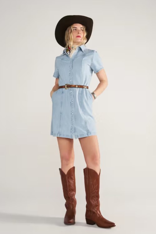 Women's Short Sleeve Mini Pearl Snap Dress (2)