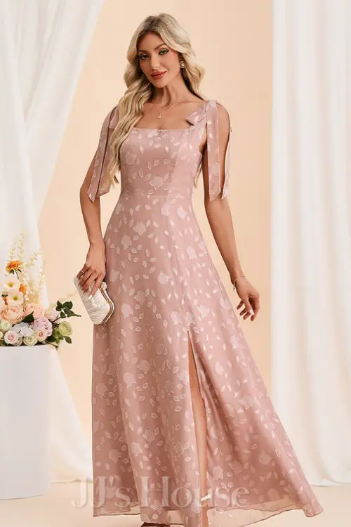 Bow Square Sleeveless A-line Chiffon Maxi Dress