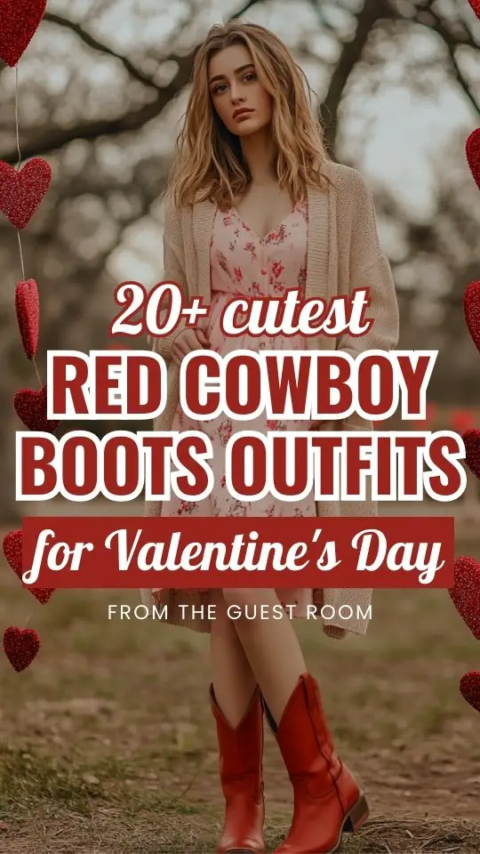 a woman wears red cowboy boots for Valentine's Day