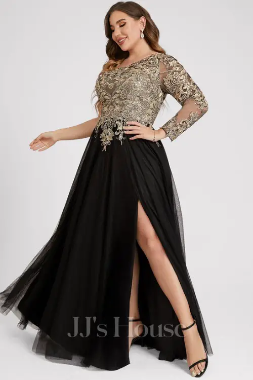 A-line One Shoulder Floor-Length Tulle Lace Evening Dress With Sequins