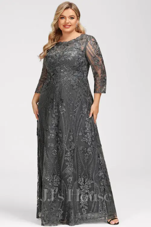 A-line Scoop Floor-Length Lace Mother of the Bride Dress With Sequins