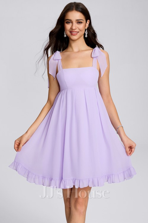 A-line Square Short Chiffon Homecoming Dress With Bow Ruffle