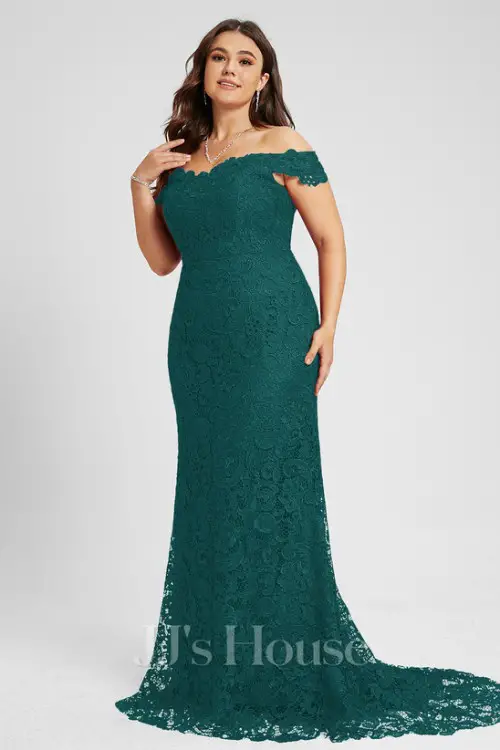 TrumpetMermaid Off the Shoulder Sweep Train Lace Evening Dress
