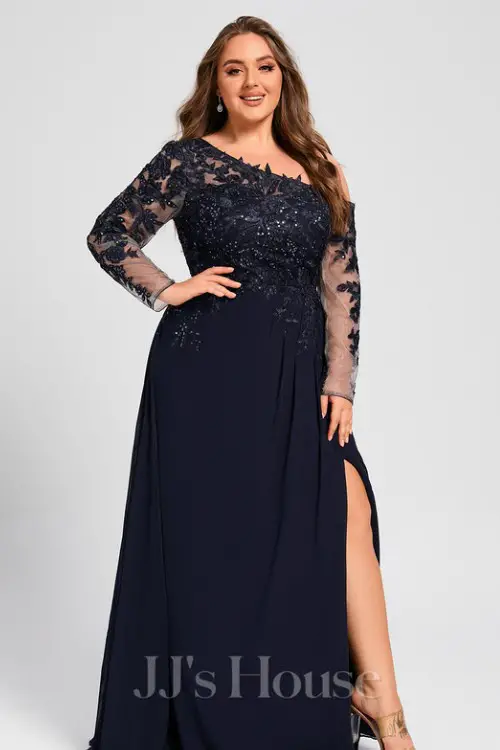 Trumpet_Mermaid Illusion Asymmetrical Floor-Length Lace Chiffon Evening Dress With Overskirt Sequins