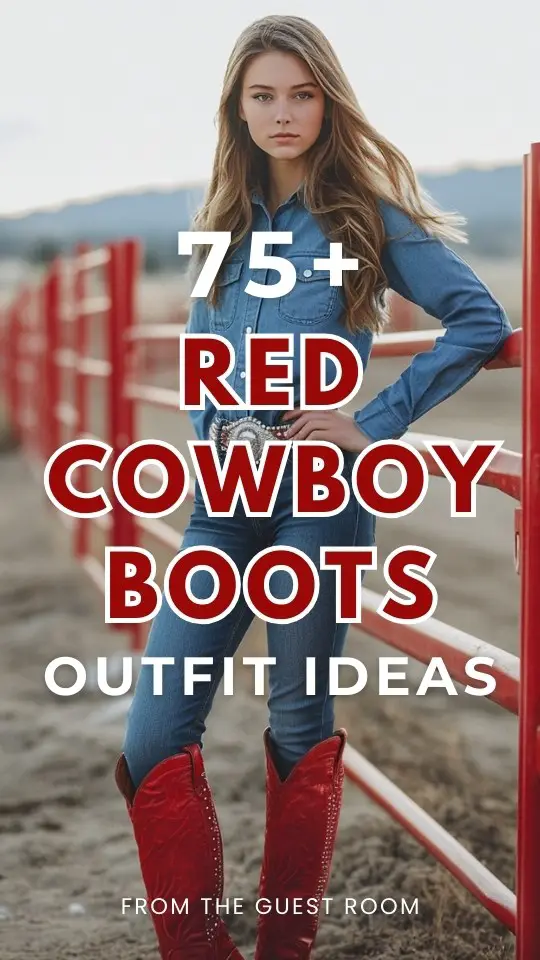 a woman wears red cowboy boots outfit
