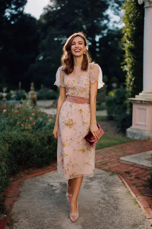 A woman over 40 wears a navy one-shoulder pleated midi dress with an asymmetrical hemline and metallic thread accents (2)