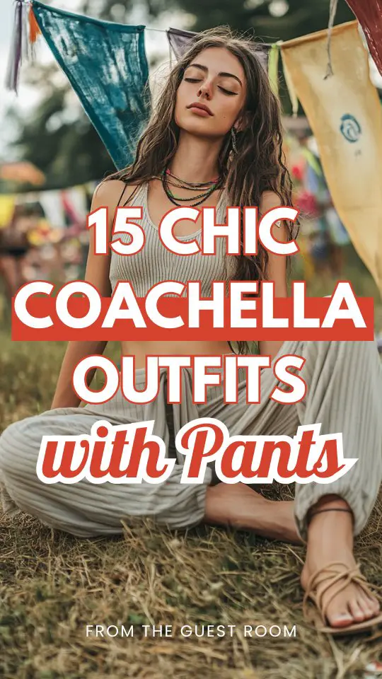 a woman wears a crop top with pants for Coachella festival