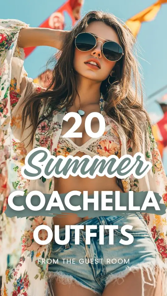 a woman wears a floral top with denim shorts and kimono for Coachella in summer